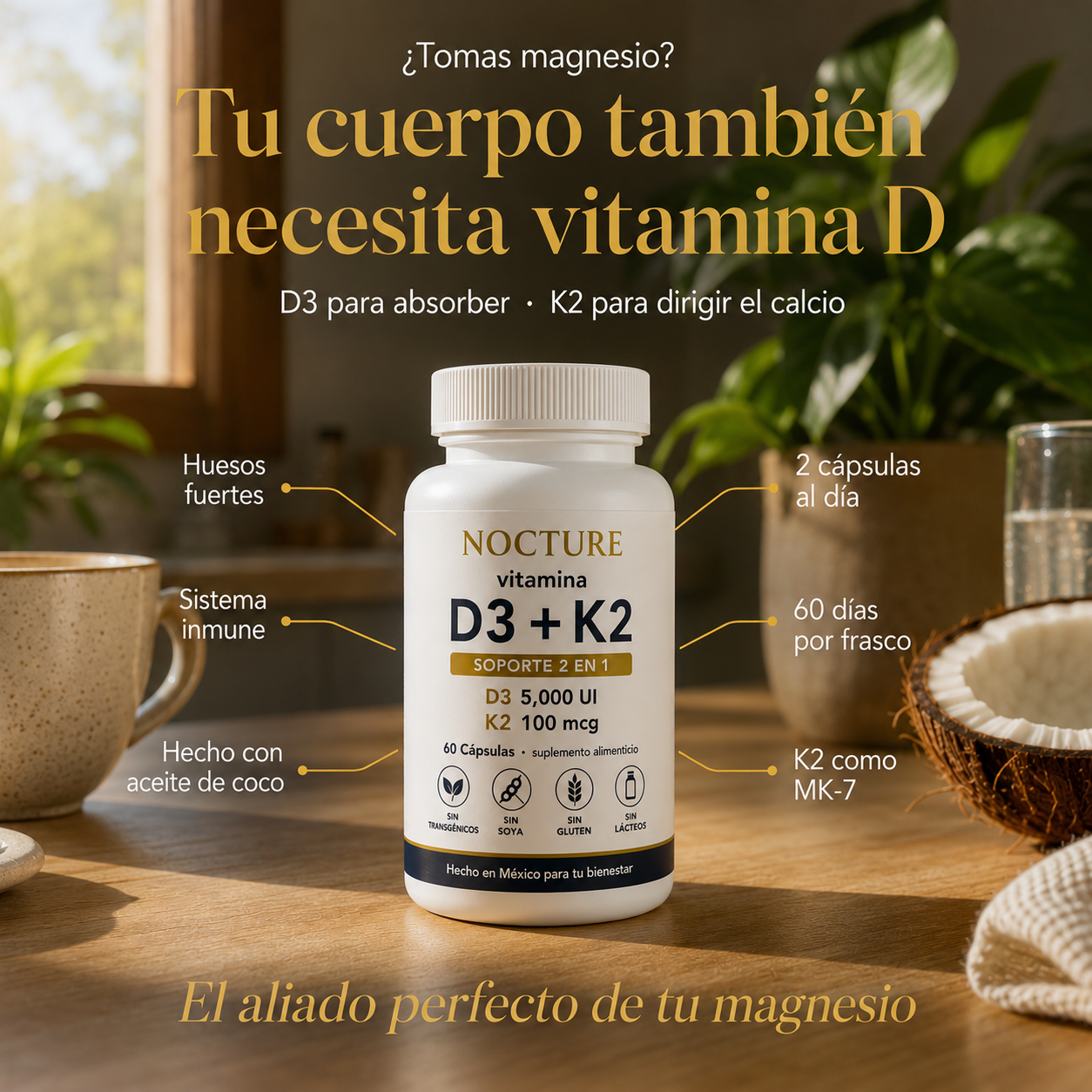 Nocture Vitamina D3 + K2 — Soporte 2 en 1